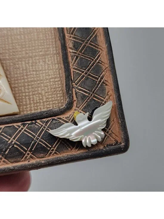 Jewelry Art Mini Frame With Carved Mother of Pearl Star & Winged Dove Accents - Picture 3 of 8